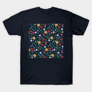 Pretty Colorful Wild Floral Blue Design T-Shirt